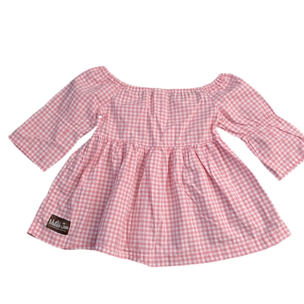 Matilda Jane Girls  Home Grown Ginger Peasant Top Pink Gingham Shirt Size 4 - Picture 7 of 8